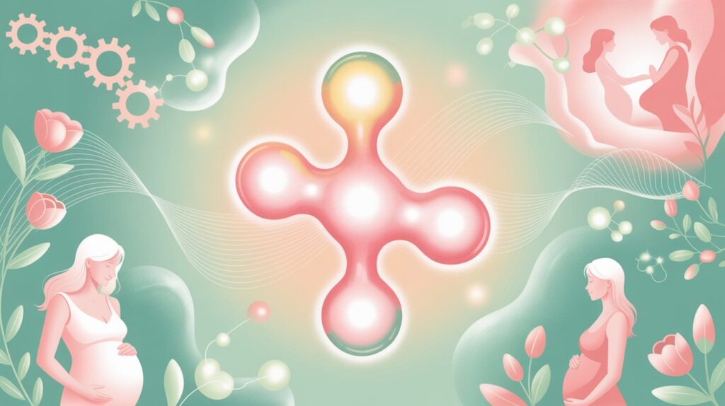 Myo-inositol and Fertility: The secret to Hormonal Balance for Natural Conception? 1 Smiling serene woman surrounded by biochemistry and nature symbols representing Myo-inositol and fertility